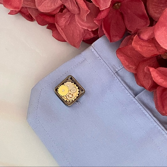 Steampunk Square Open Face Gunmetal Clock Gears Cufflinks - Picture 12 of 17